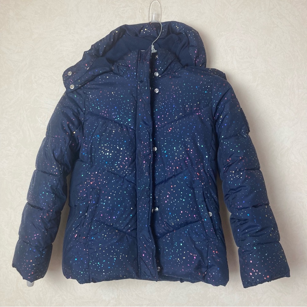 GAP Kids Starry Night Hooded Puffer Jacket Confetti Speckled Navy Blue  Size L